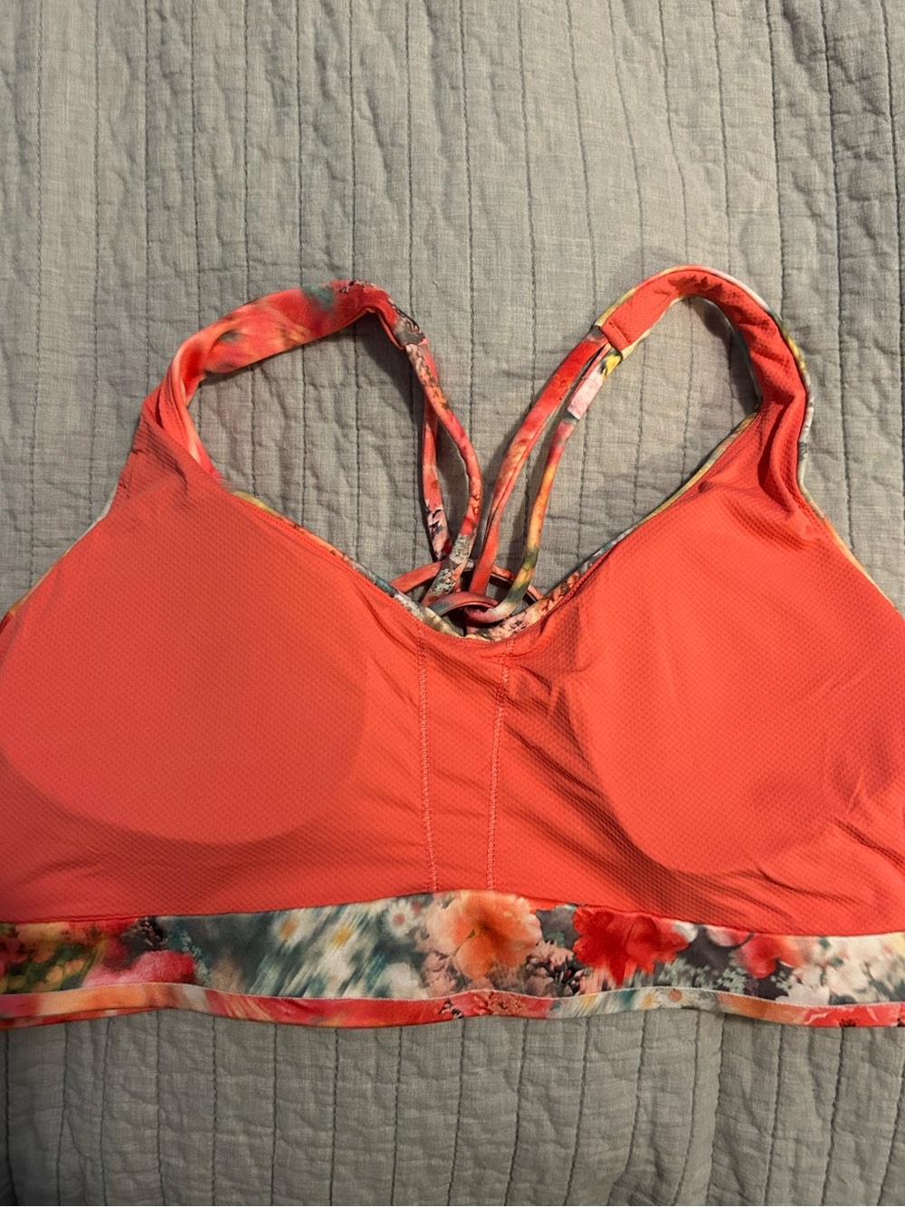 Athleta Floral Coral Multi-Color Strappy Sports Bra - Picture 3 of 3